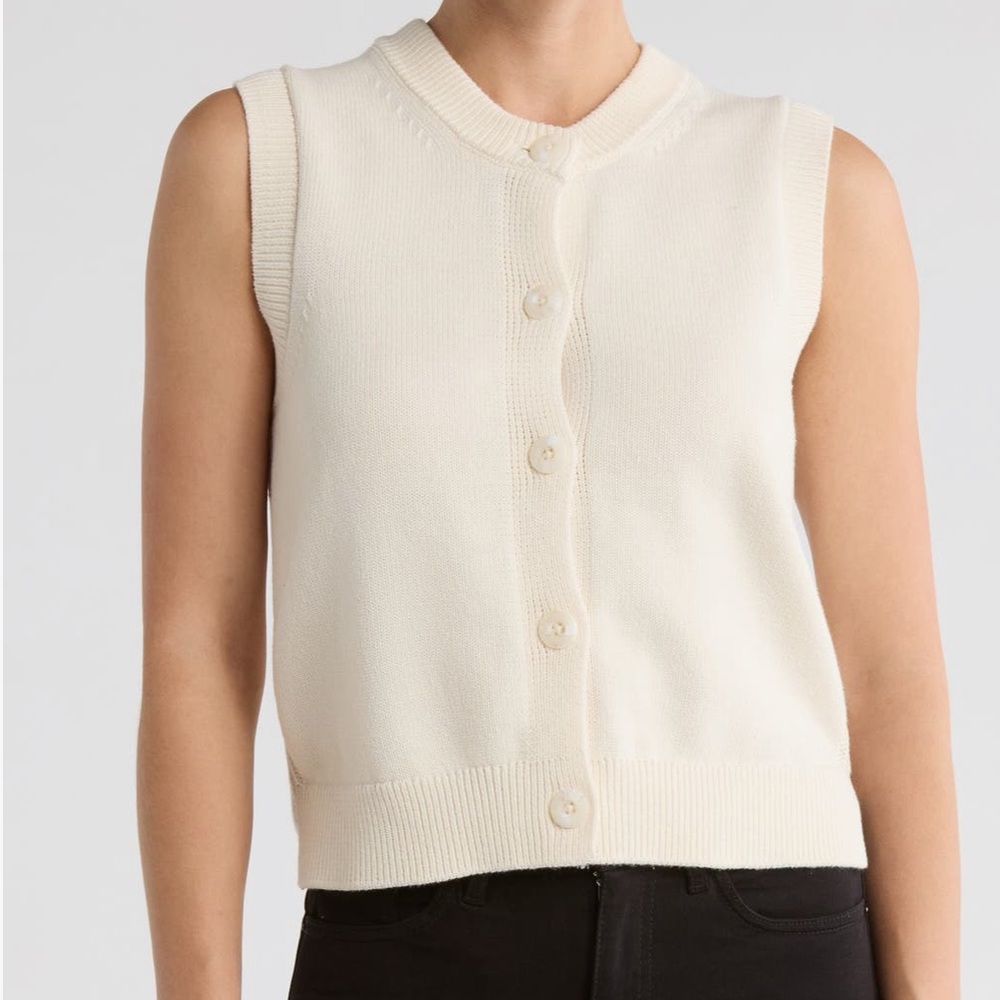 French Connection Knit Cream Button-Up Sweater Vest